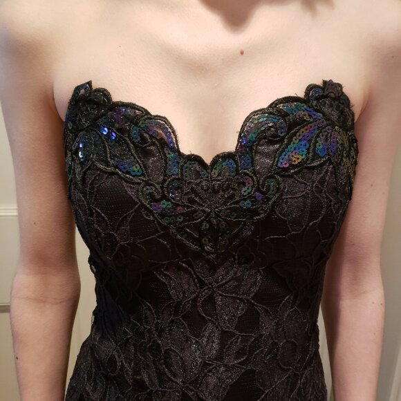 Vintage 90s black lace strapless mermaid high-low gown 6 - Picture 4 of 8